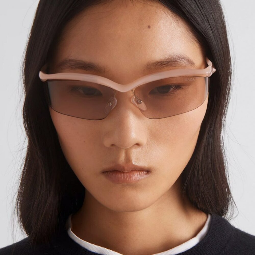 Prada PRA15S 18Q4I2 BRAND NEW Sunglasses Peach Light Brown Rectangle Unisex - Picture 5 of 14